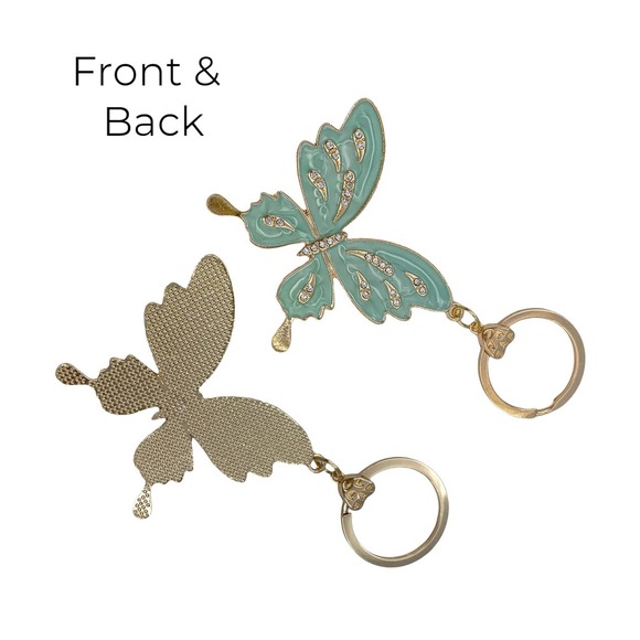 Evenchae Butterfly with Rhinestones, Aqua & Gold, Fabric Gift Bag, 3.75"L - Picture 4 of 4